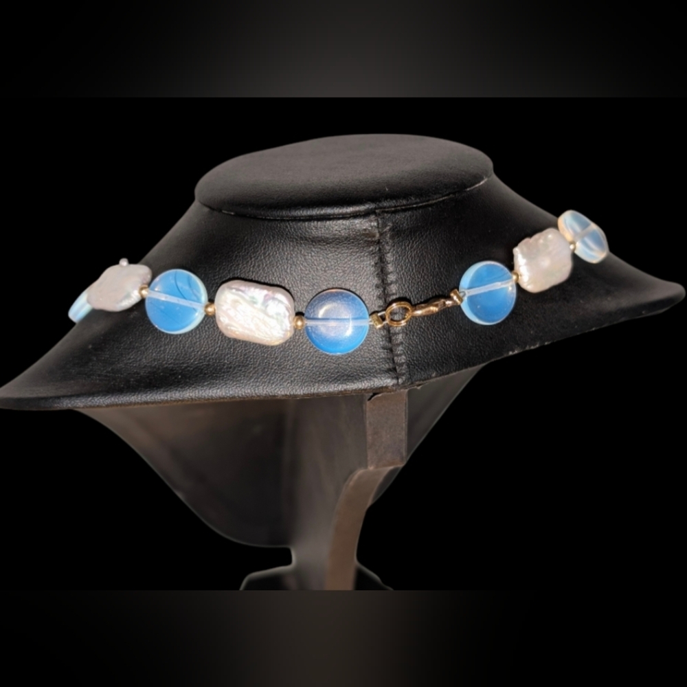 Handmade Opal and Pearl Stones Necklace - Picture 7 of 11